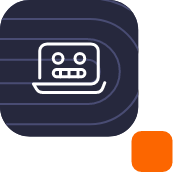 Icono de un robot sobre fondo oscuro con líneas curvas, representando la optimización con inteligencia artificial y técnicas SEO para plataformas digitales.