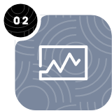 Icono de una gráfica con picos y valles sobre círculos concéntricos y el número 02, simbolizando estrategias de growth marketing.